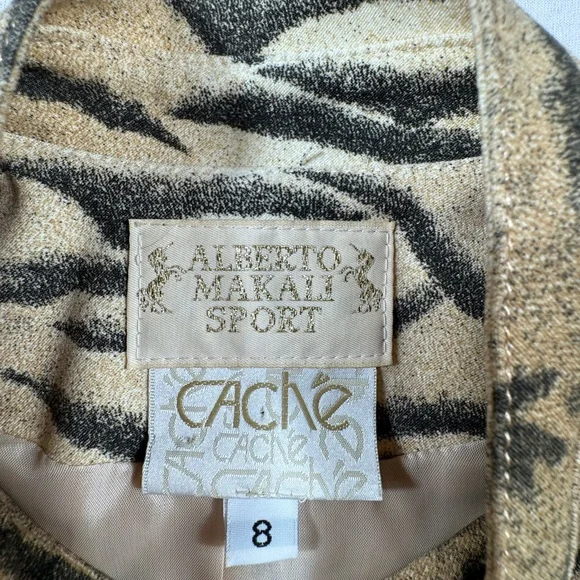 Alberto Makali Sport Caché Vintage Tiger Print Faux Suede Jacket Size 8 - Picture 3 of 7